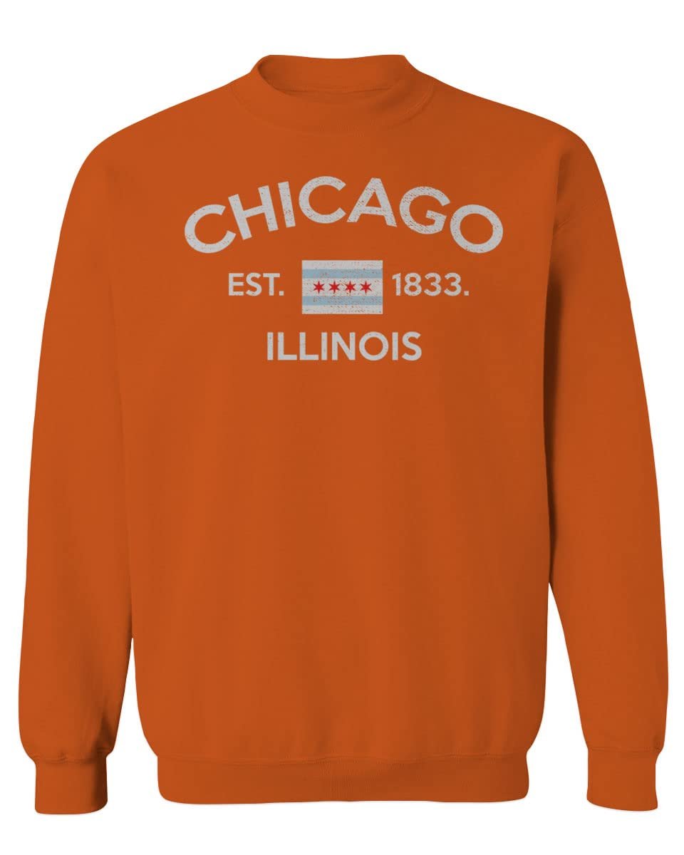 0475. Retro Vintage Graphic Chicago City Illinois Flag Men's Crewneck Sweatshirt (Orange Large)