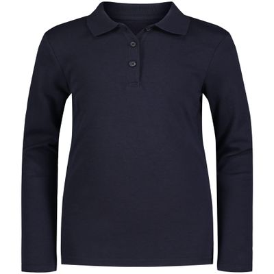 Izod Girls' School Uniform Adaptive Long Sleeve Interlock Polo with Velcro Closure, Navy, 12-14 Plus