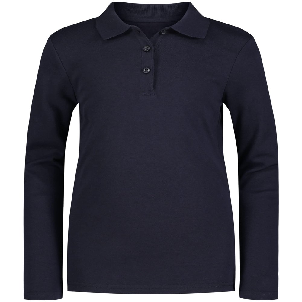 Izod Girls' School Uniform Adaptive Long Sleeve Interlock Polo with Velcro Closure, Navy, 12-14 Plus