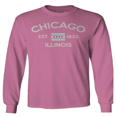 0475. Retro Vintage Graphic Chicago City Illinois Flag Men's Long Sleeve t Shirt (Pink Large)