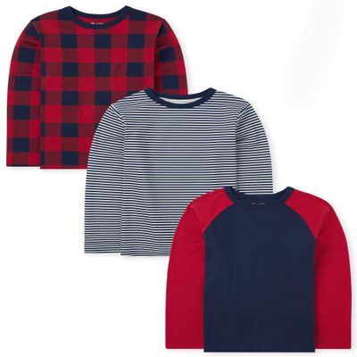 The Children's Place boys Long Sleeve Fashion T-shirts T Shirt, Navy/Red Multi, XX-Large US