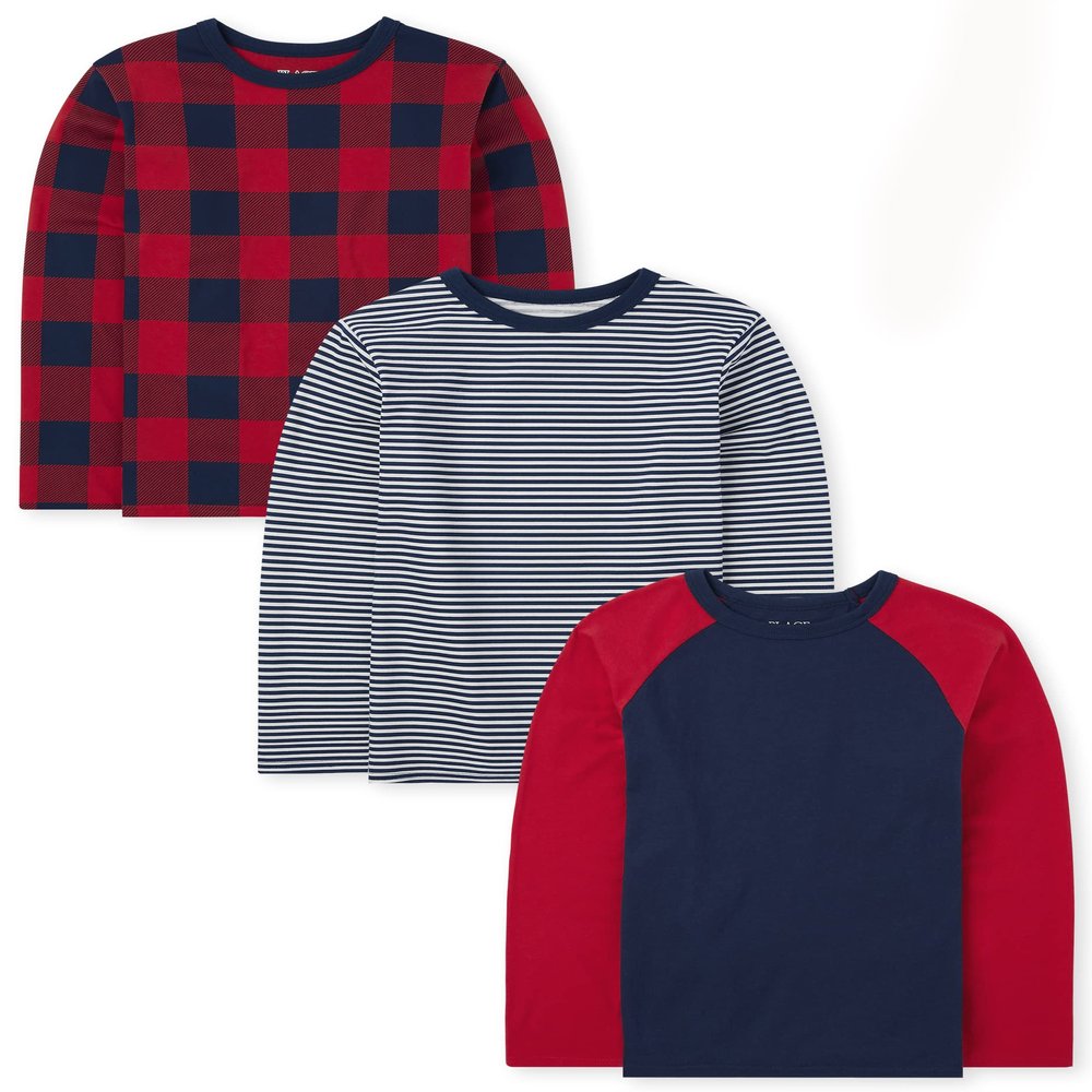 The Children's Place boys Long Sleeve Fashion T-shirts T Shirt, Navy/Red Multi, XX-Large US