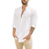 QWENTMTNTY Men's Casual Short Sleeve Shirts Cotton Linen Button Down Beach Yoga Blouse Summer Comfort Regular Fit Dress Shirt White view 1