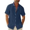 Men's Short Sleeve Guayabera Shirts Button Down Cotton Linen Beach T-Shirts Lightweight Cuban Regular Fit Dress Shirts Tops Navy view 1