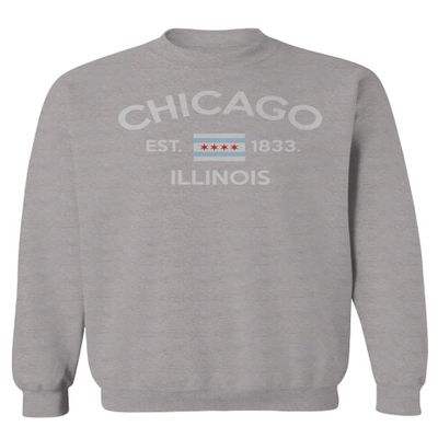 0475. Retro Vintage Graphic Chicago City Illinois Flag Men's Crewneck Sweatshirt (Light Gray X-Large)