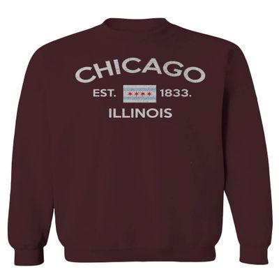 0475. Retro Vintage Graphic Chicago City Illinois Flag Men's Crewneck Sweatshirt (Maroon X-Large)