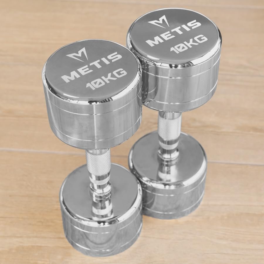 METIS Chrome Dumbbell Weights [Pair] - Pair of Dumbbell Hand Weights [2lb - 22lb] | Exercise & Fitness Dumbbells | Steel Weights Dumbbells Set | Strength Training Equipment (22lb [Pair])