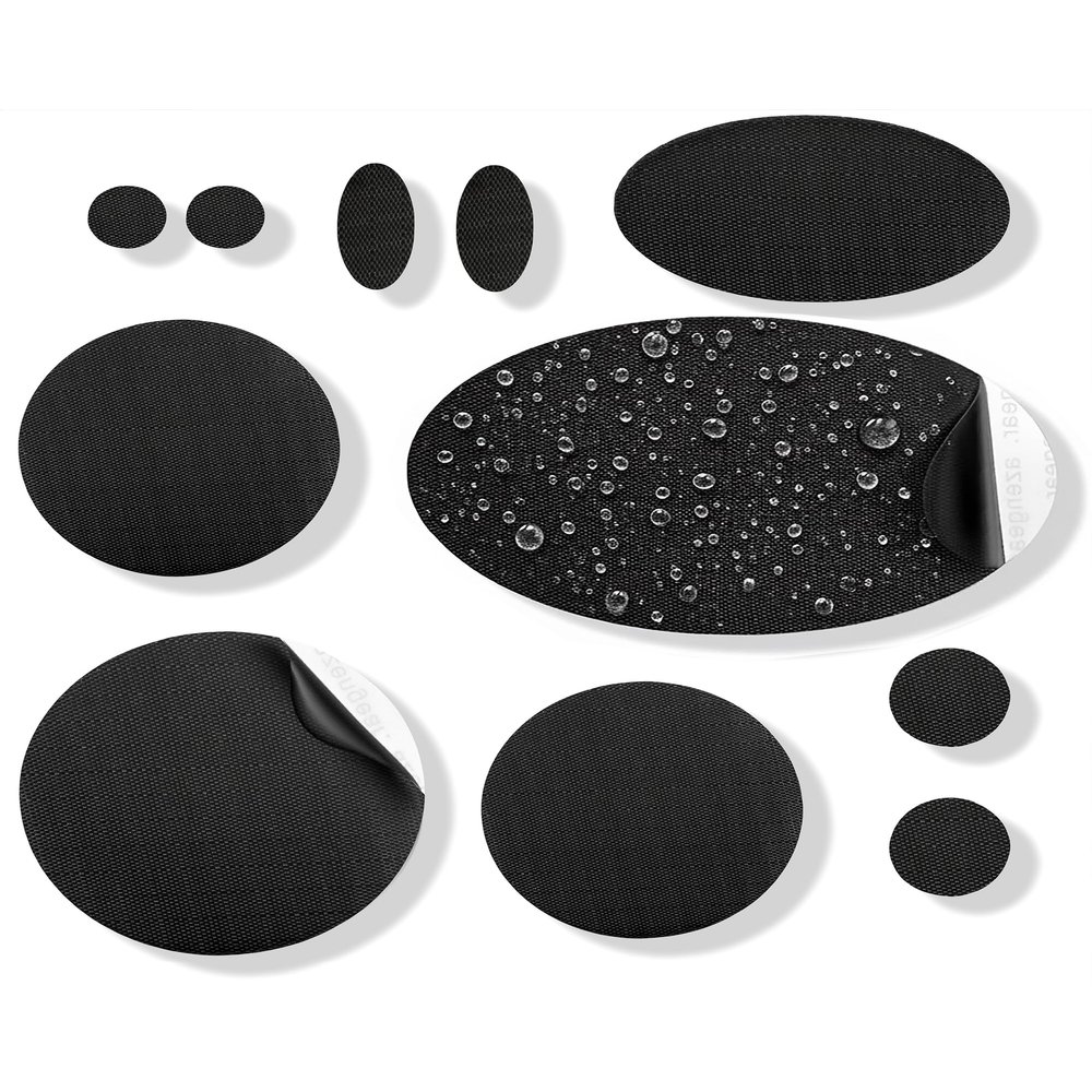 aZengear Repair Patches (30+ Colors) for Down Jackets, Puffers, Tents, Shoes, Sleeping Bags - Stick On, Waterproof, Tear-Cold-Heat-Resistant Nylon Polyester Fabric (11 Pcs, Black)