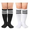 American Trends Kids Soccer Socks Toddler Knee High Socks Stripes Sport Cotton Uniform Tube Stocking For Boys Girls 2 Pack Black White/White Black view 1