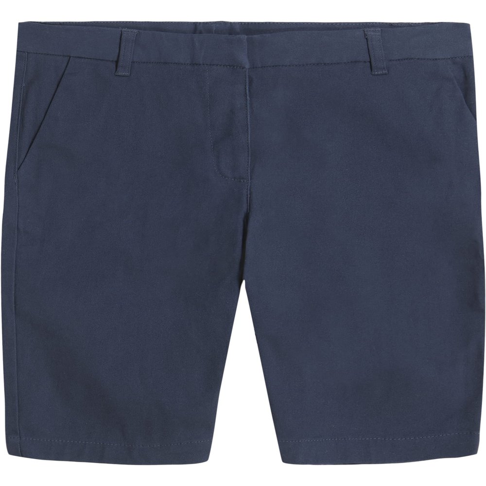 Izod Girls' School Uniform Adaptive Bermuda Short with Adjustable Waistband and Velcro Closure, Navy, 8 Plus