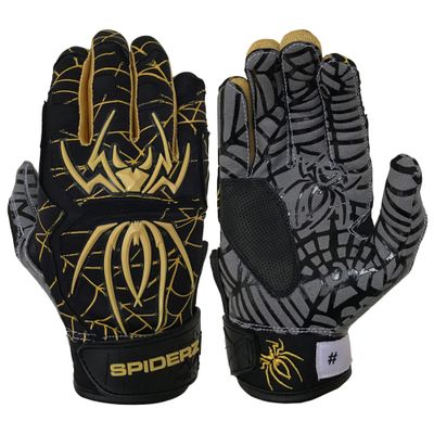 Spiderz 2022 Custom Hybrid Baseball/Softball Batting Gloves, Black/Vegas Gold, X-Large