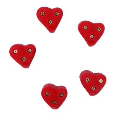 Atomik Rock Climbing Holds Set of 5 Small Screw-On Heart Footholds in Red
