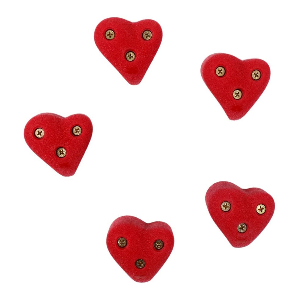 Atomik Rock Climbing Holds Set of 5 Small Screw-On Heart Footholds in Red