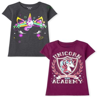 The Children's Place,Short Sleeve Graphic T-Shirt 2-Pack,Unicorn ACADEMY/Soccer Unicorn,Large (10/12)