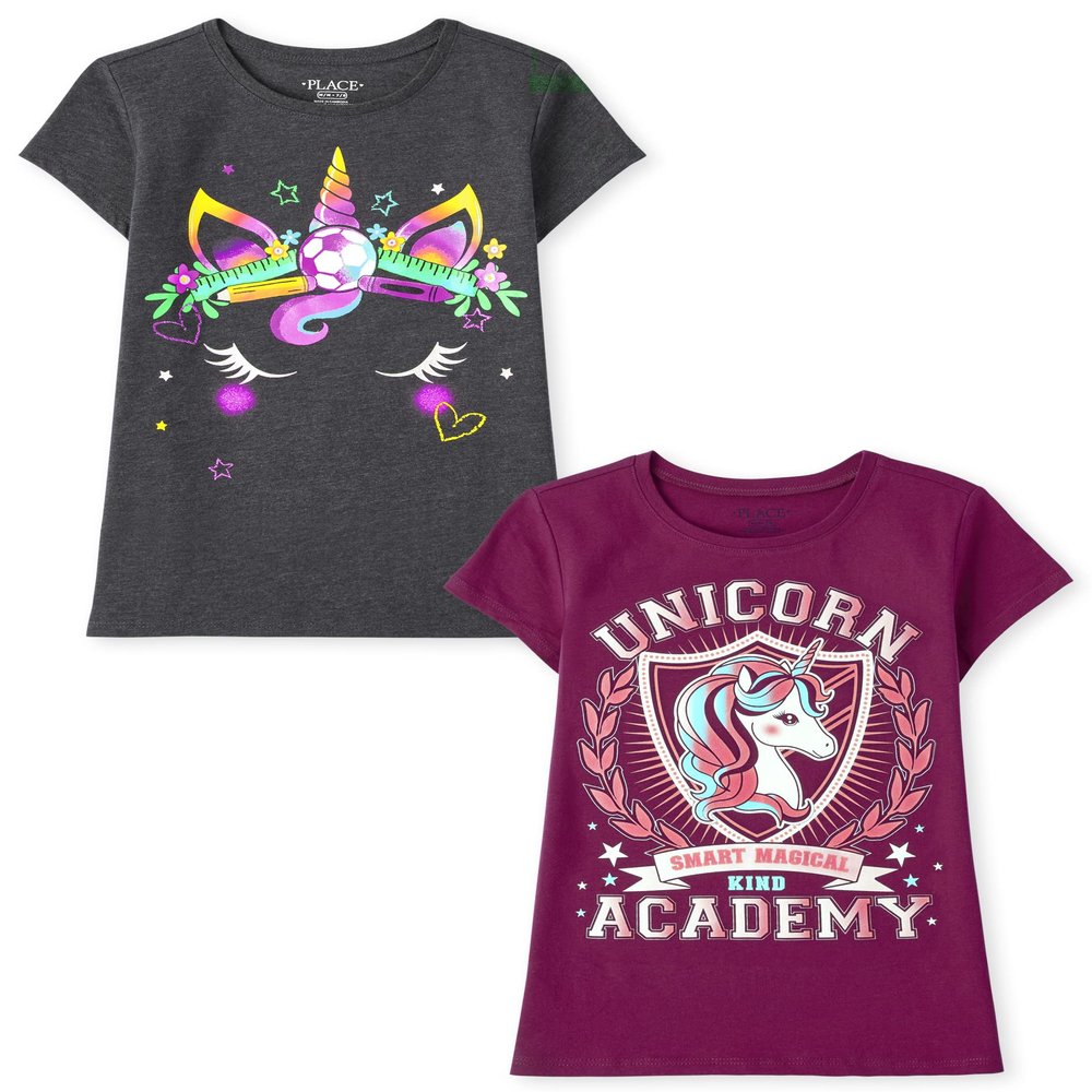 The Children's Place,Short Sleeve Graphic T-Shirt 2-Pack,Unicorn ACADEMY/Soccer Unicorn,Large (10/12)