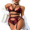 Avidlove Lace Garter Lingerie Set with Removable Choker Teddy Babydoll Strappy Bra and Panty Set,Black&Red,Medium view 1