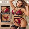 Avidlove Lace Garter Lingerie Set with Removable Choker Teddy Babydoll Strappy Bra and Panty Set,Black&Red,Medium view 2