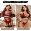 Avidlove Lace Garter Lingerie Set with Removable Choker Teddy Babydoll Strappy Bra and Panty Set,Black&Red,Medium view 3
