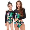 Mommy and Me Swimsuits for Women Girls Rash Guard Swimwear Family Matching Bathing Suits Mother Daughter Surfing Beachwear Mom and Baby Bikini Set Long Sleeve Sunsuit Outfit Black + Green 9-10 Years view 1