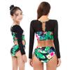 Mommy and Me Swimsuits for Women Girls Rash Guard Swimwear Family Matching Bathing Suits Mother Daughter Surfing Beachwear Mom and Baby Bikini Set Long Sleeve Sunsuit Outfit Black + Green 9-10 Years view 2