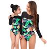 Mommy and Me Swimsuits for Women Girls Rash Guard Swimwear Family Matching Bathing Suits Mother Daughter Surfing Beachwear Mom and Baby Bikini Set Long Sleeve Sunsuit Outfit Black + Green 9-10 Years view 3