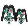 Mommy and Me Swimsuits for Women Girls Rash Guard Swimwear Family Matching Bathing Suits Mother Daughter Surfing Beachwear Mom and Baby Bikini Set Long Sleeve Sunsuit Outfit Black + Green 9-10 Years view 4