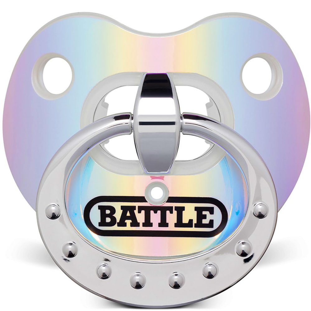 Battle Sports Binky Oxygen Football Mouthguard - Detachable Strap, Maximum Breathability, Works with Braces & No Boiling Required - Iridescent Blue/Purple