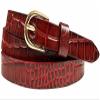 Women's Dress Skinny Belts 100% One Piece Engraved Full Grain Genuine Leather Belt 3/4"(19mm) wide (Alligator Red, 36) view 1