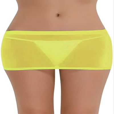 LinvMe Women's Sexy Sheer Micro Mini Thight Skirt Bikini Cover Up M Yellow