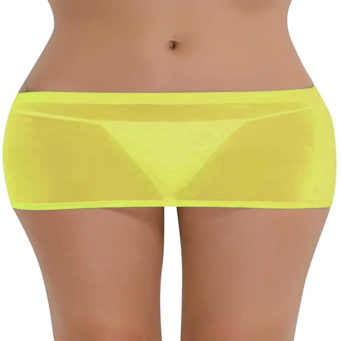 LinvMe Women's Sexy Sheer Micro Mini Thight Skirt Bikini Cover Up M Yellow