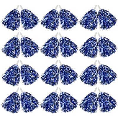 Hooshing 12PCS Pom Poms Cheerleading Blue and Silver Metallic Foil Cheer Pom Poms with Plastic Handles for Rooters Cheering Squard Team Spirit Sports