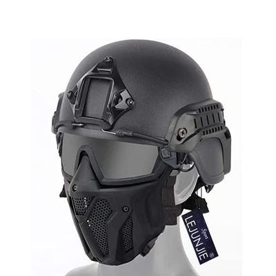 Tactical Airsoft PJ Helmet and Full Face Protection Airgun Mask,with Detachable Anti-Fog Goggles for BB Gun Paintball CS Game