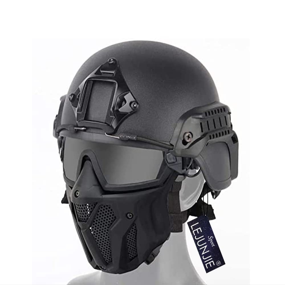 Tactical Airsoft PJ Helmet and Full Face Protection Airgun Mask,with Detachable Anti-Fog Goggles for BB Gun Paintball CS Game