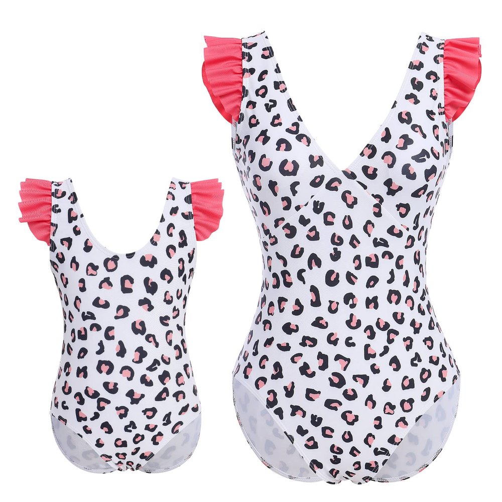 Mommy and Me Swimsuits for Women Family Matching Bathing Suits for Girls Mother Daughter Beachwear Mom and Baby Matching Swimwear Suit Bikini Set One Piece Monokini Outfit White Leopard 2-3T