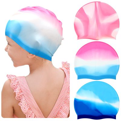 3 Pieces Kids Swim Caps for Long Hair Silicone Swimming Cap for Girls Boys Kids Teens with Long Curly Hair Braids Dreadlocks Large Waterproof Swim Hat (Mixed Colors)