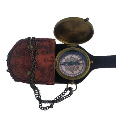 Antique Brass Compass with Chain Locket and Leather Case Be Strong Engraved Camping Compass Handmade Marine Pocket Compass Nautical A Great Gift Item for Decor by ALLORY TECH