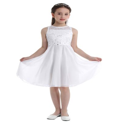 Jhaoyu Kids Flower Girls Dress Sleeveless Lace Floral Party Dresses Wedding Pageant Formal Prom Ball Gown Ivory 10 Years