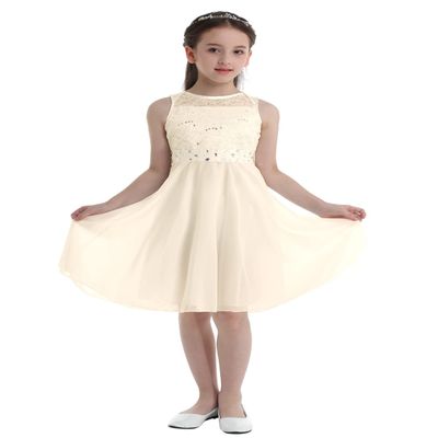 Jhaoyu Kids Flower Girls Dress Sleeveless Lace Floral Party Dresses Wedding Pageant Formal Prom Ball Gown Beige 10 Years