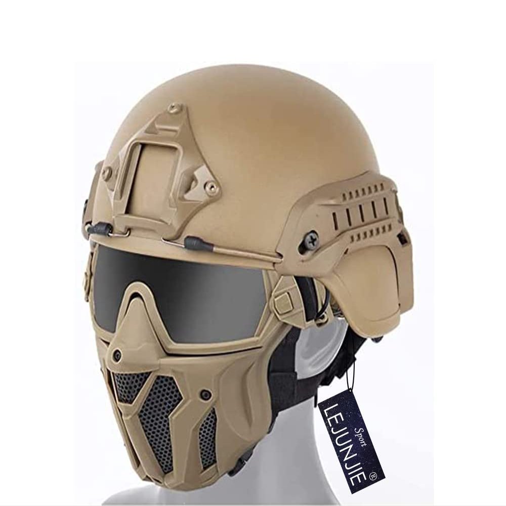 Tactical Airsoft PJ Helmet and Full Face Protection Airgun Mask,with Detachable Anti-Fog Goggles for BB Gun Paintball CS Game