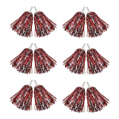 Hooshing 12PCS Pom Poms Cheerleading Red and Silver Metallic Foil Cheer Pom Poms with Plastic Handles for Rooters Cheering Team Spirit Sports