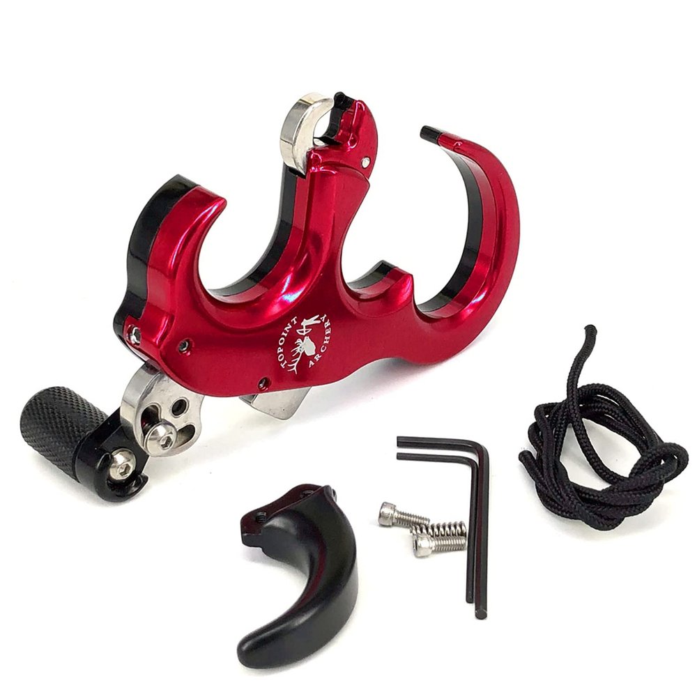 Lamehfyo Compound Bow Release Aid Thumb Release 3/4 Fingers Adjustable Automatic Archery Thumb Release Trigger for Outdoor Archery Hunting Training (Red)