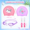 8 Pieces Silicone Swim Caps for Kids Girls Cute Unicorn Mermaid Swimming Caps Age 6-14 with Goggles Ear Plug Nose Clip Unisex Bathing Cap for Long and Short Hair Children Boys Girls Toddler view 4