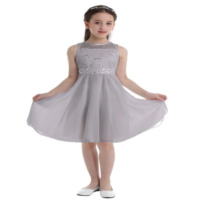 Jhaoyu Kids Flower Girls Dress Sleeveless Lace Floral Party Dresses Wedding Pageant Formal Prom Ball Gown Gray 10 Years