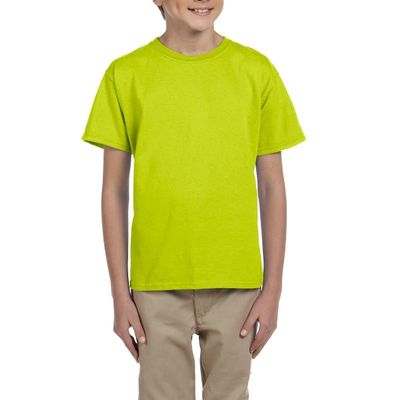 JustBlanks Youth Short Sleeve Casual Tee Shirt - Regular-fit Dri-Power Active Lightweight Crew Neck T-Shirt for Big Boys - Safety Green - M