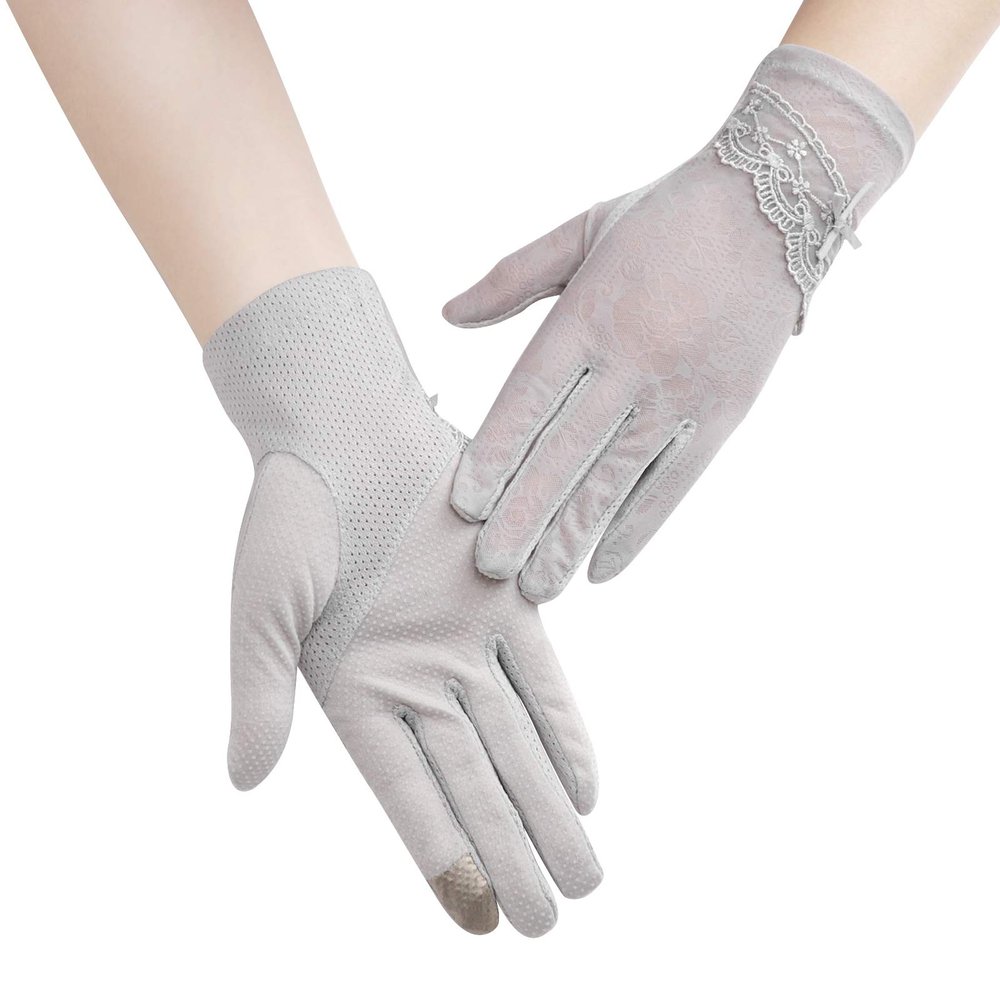 IPENNY Women Sun UV Protection Driving Gloves Summer Short Floral Lace Anti-Skid Screentouch Gloves Elegant Sunblock Gloves