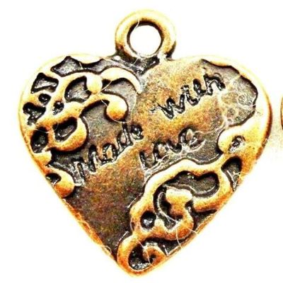 10Pcs. Tibetan Antique Copper "Made w/Love" HEART Charms Jewelry Tags H171 charm original