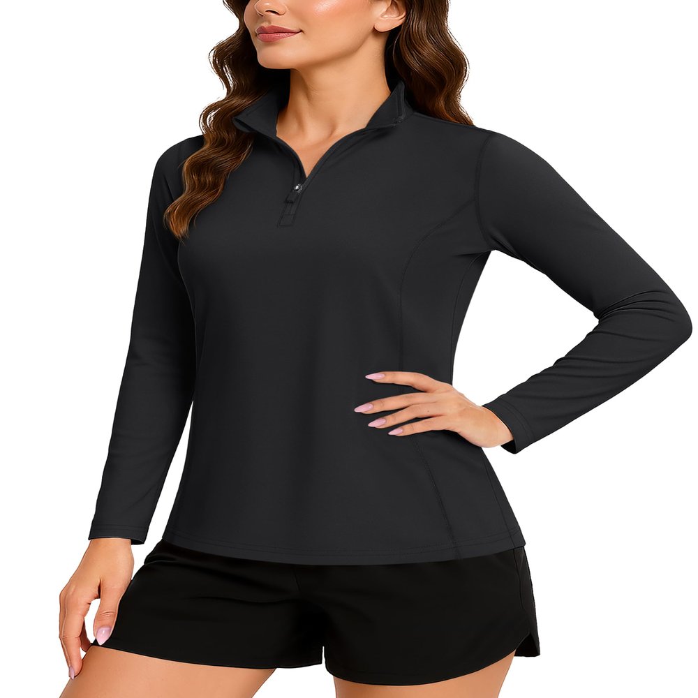 TACVASEN Women's 1/4 Zip Pullover Golf Shirts UPF 50+ Long Sleeve Sun Protection Shirts Athletic Tops Black, XL