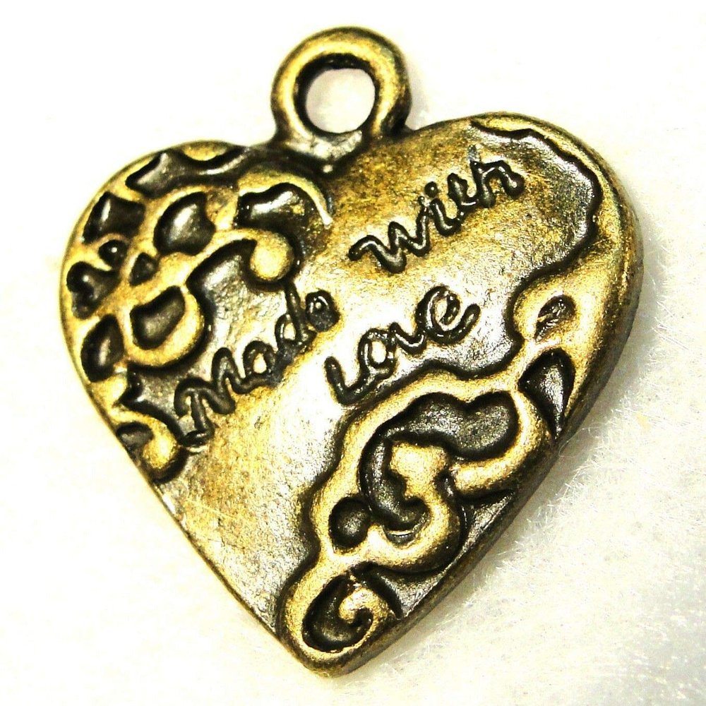 50Pcs. WHOLESALE Tibetan Antique Bronze "Made w/Love" HEART Charm Pendant Q0438 charm original