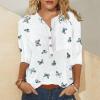 3/4 Sleeve Tops for Women Button Down Vneck Cute Floral Blouse Trendy Summer Casual Loose Henley Neckline Pullover Shirt G-White view 2