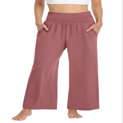 TARSE Womens Wide Leg Yoga Pants High Waist Comfy Loose Sweatpants Soft Lounge Pajama PJ Pants Toursers Pockets(Dusty Rose,M)